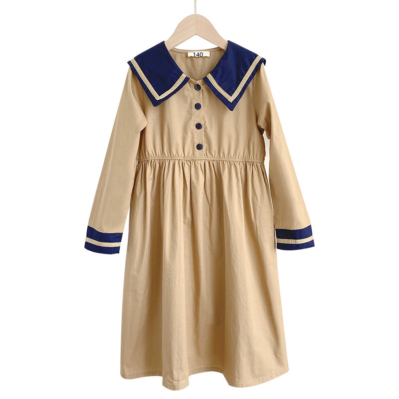 2023 New Autumn Big Children Clothing Girls Mid-Length Dress Cute Lapel Princess Dress Patchwork, #7102 alx