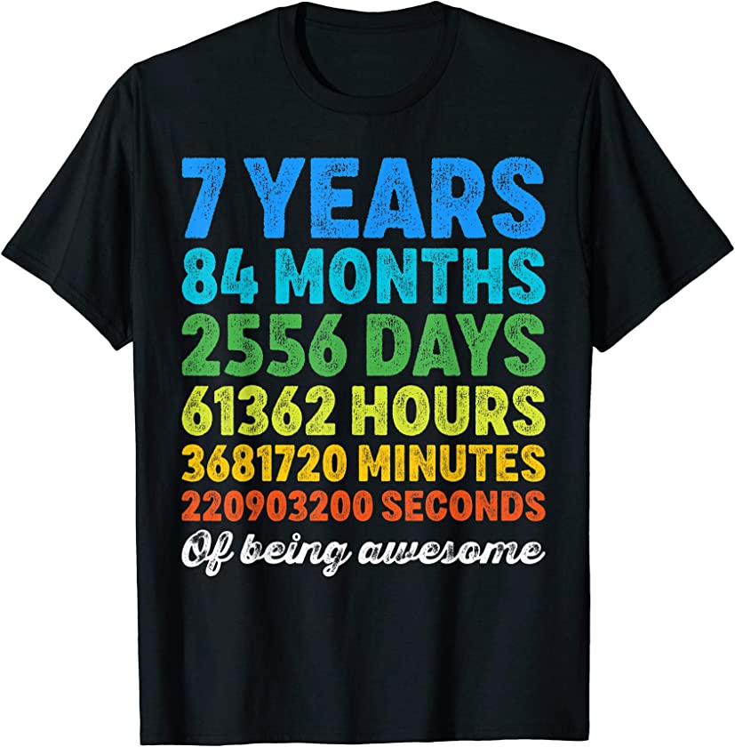 7 Years Old 7th Birthday Shirt Vintage Retro Countdown T-Shirt