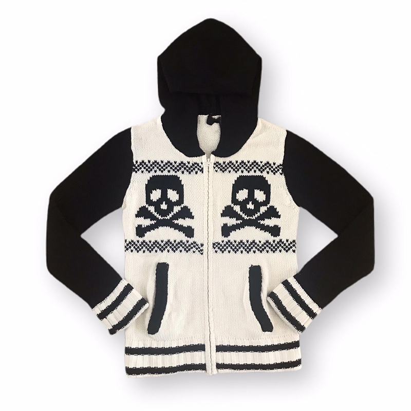 Autumn Long Sleeve Hooded Knitwear Mall Goth Skull Print Patchwork Knitted Sweater with Pockets Y2K Vintage Grunge Cardigans alx