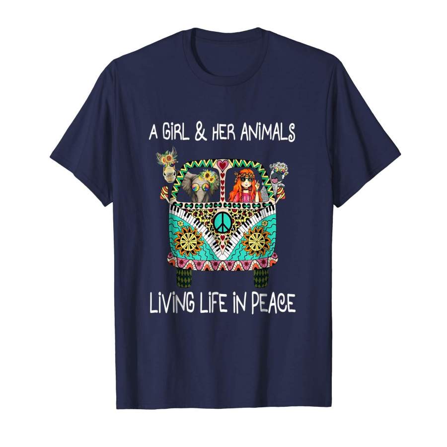 A girl and her animals living life in peace shirt hippie