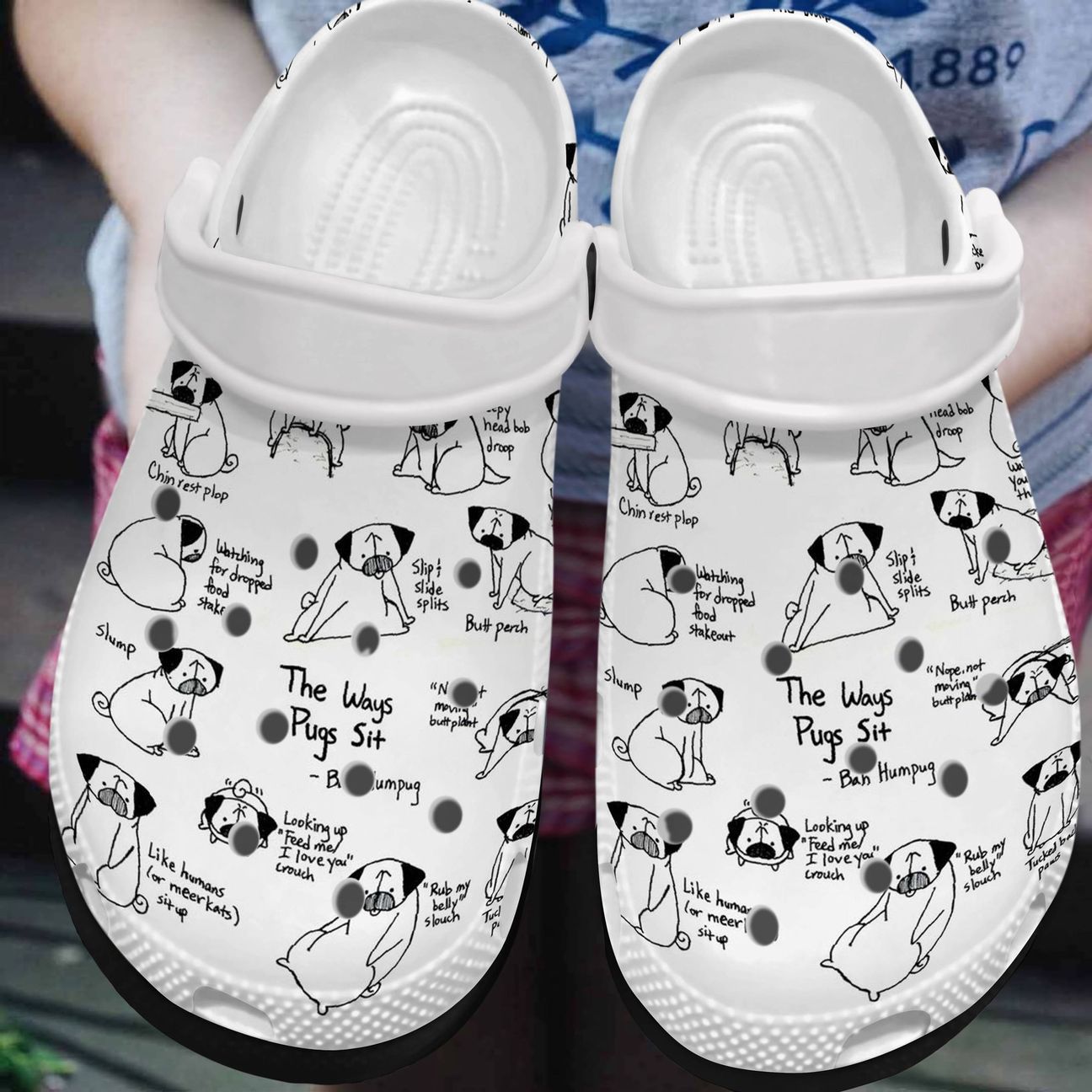 Pug Personalized Clog, Custom Name, Text, Color, Number Fashion Style For Women, Men, Kid, Print 3D The Ways Pugs Sit