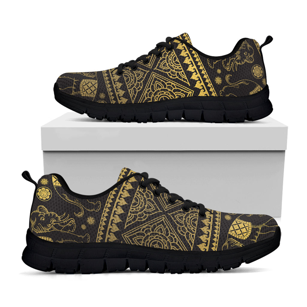 Ethnic Thai Elephant Pattern Print Black Sneakers