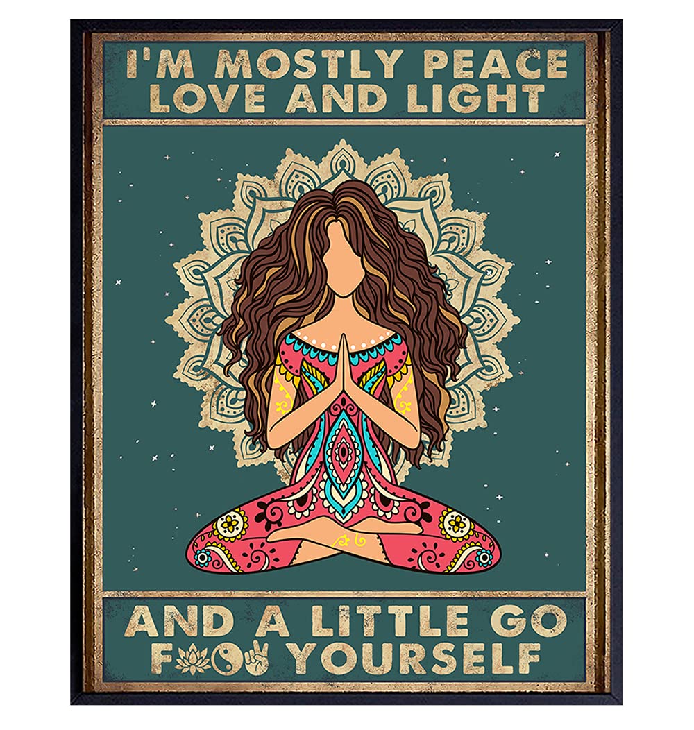 I’M Mostly Peace Love And Light – Hippie Canvas Wall Art – Zen Meditation Room Decor – New Age Yoga Gifts For Women – Inspirational Hippie Wall Art Decorations – Spiritual Motivational Bohemian Funny Quotes Poster