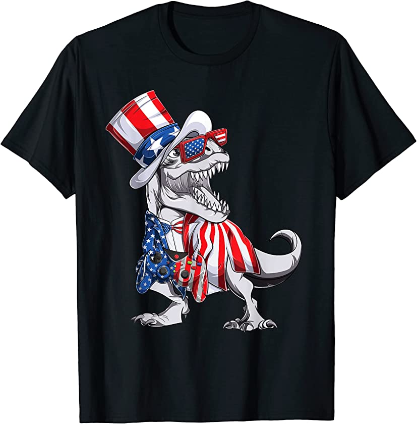 Video Game 4th of July T Rex Dinosaur Amerisaurus Rex Boys T-Shirt