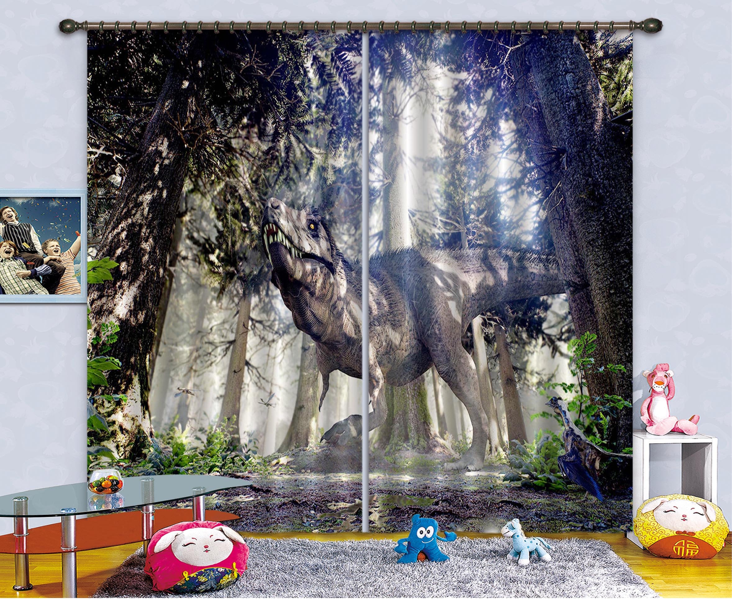 3D Dinosaur With Sunlight C021 Blockout Photo Curtain Print Curtains Drapes Fabric Window | 3D Large Photo Curtain, Jess Art Decoration Wallpaper