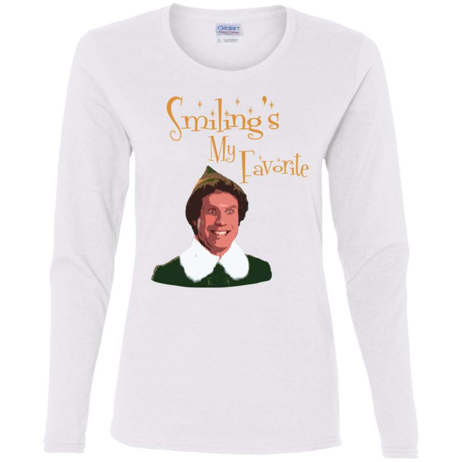 AGR Buddy The Elf – Smiling’s My Favorite Ladies’ Cotton LS T-Shirt