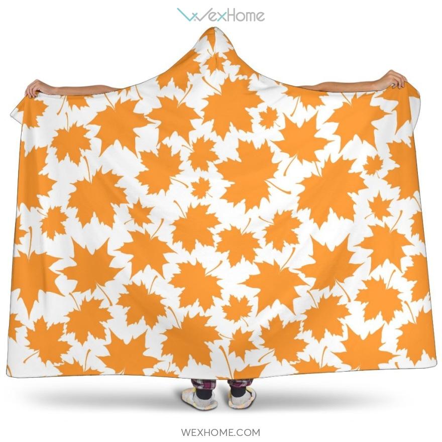 Orange Maple Leaf Pattern Hooded Blanket