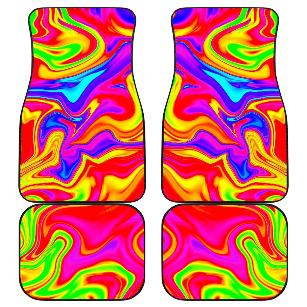 Abstract Colorful Liquid Trippy Print Front And Back Car Floor Mats, Front Car Mat