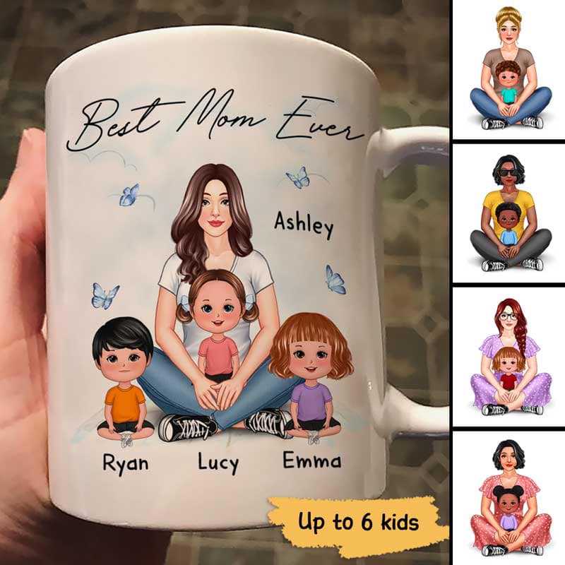 Woman Sitting With Kids Best Mom Ever Personalized Mug