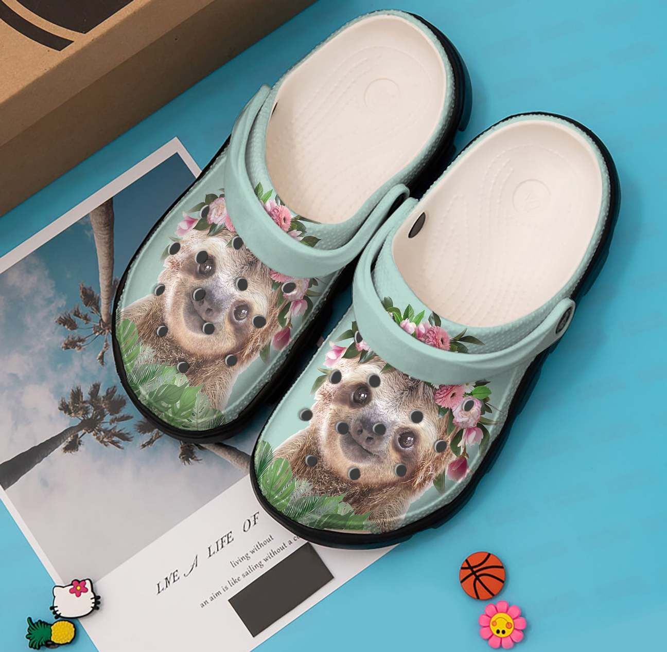 Sloth Personalized Clog, Custom Name, Text, Color, Number Fashion Style For Women, Men, Kid, Print 3D Sloth With Flowers