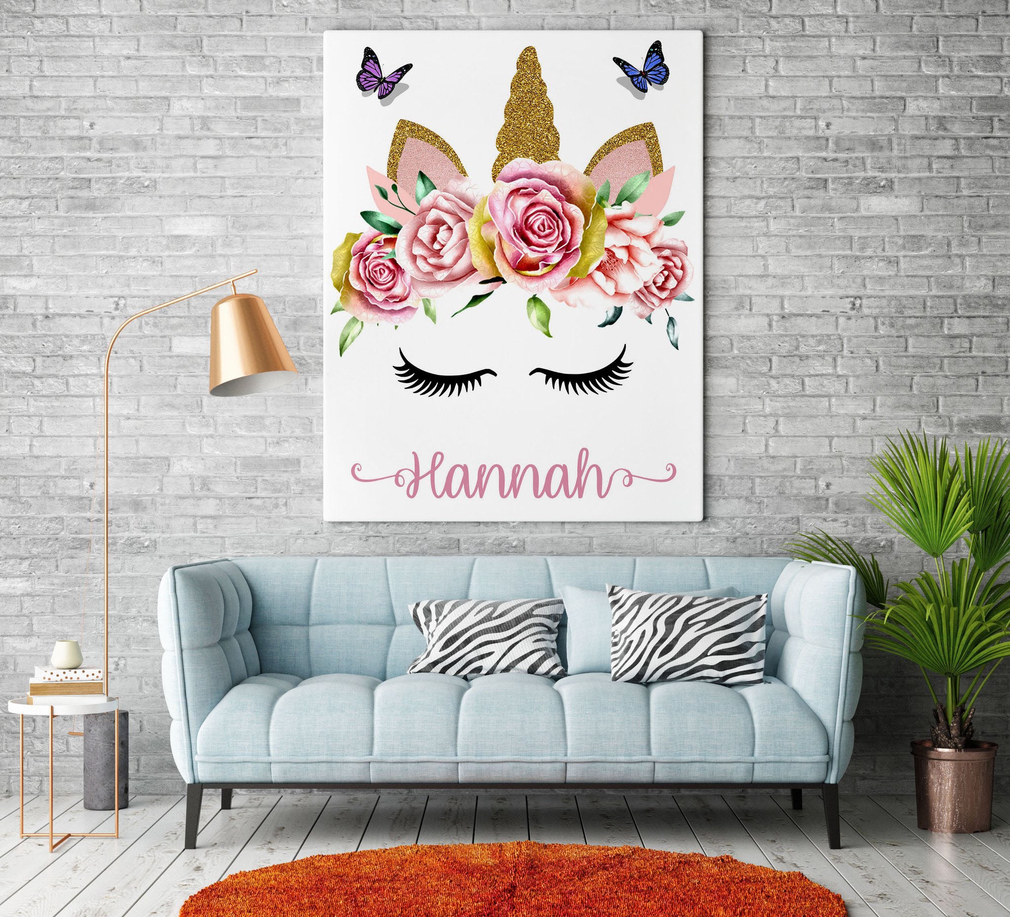 Personalized 3D flower unicorn canvas