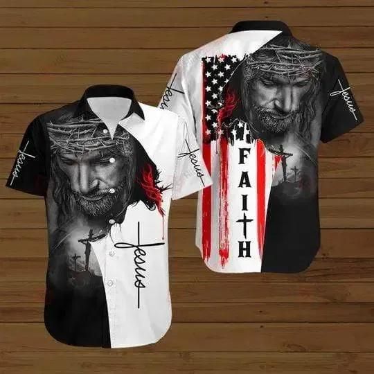 American Flags God Jesus Christian Cross Faith Aloha Hawaiian Shirt Colorful Short Sleeve Summer Beach Casual Shirt For Men And Women