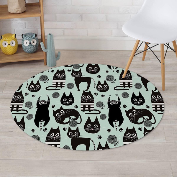 Cute Black Cat Print Round Rug