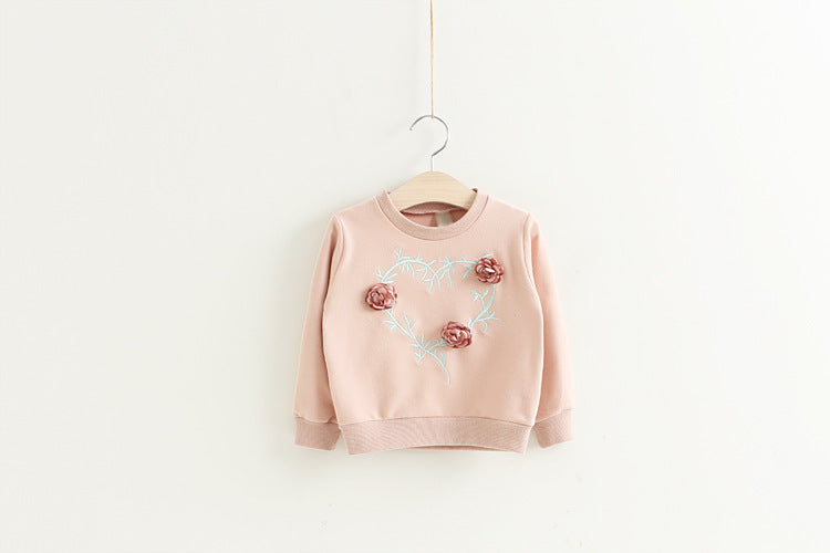 Aile Rabbit Autumn And Winter Girls Shirt Embroidery Three-Dimensional Flowers Sweater Pullover