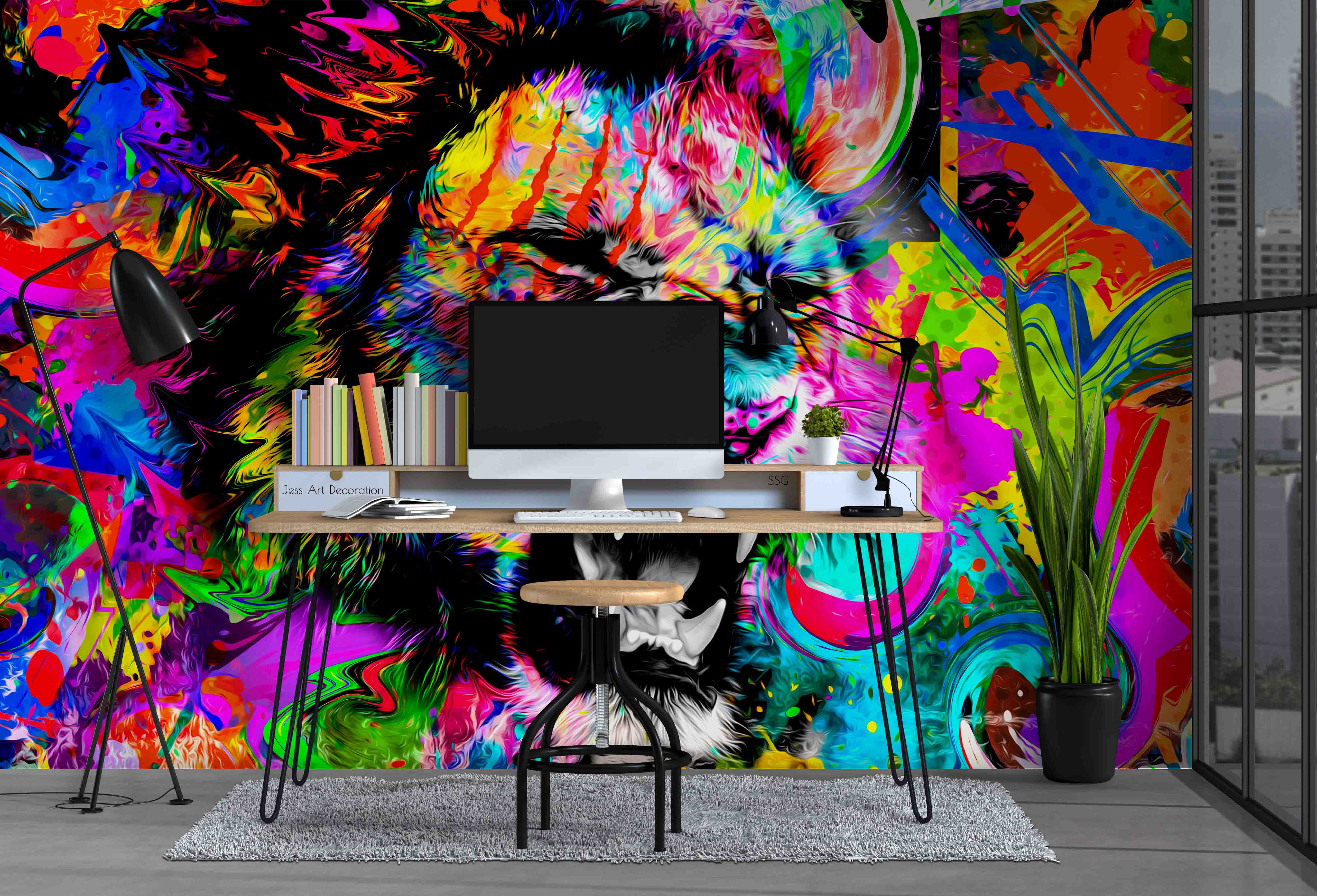 3D Dazzle Lion Graffiti Wall Mural Wallpaper Sww 18