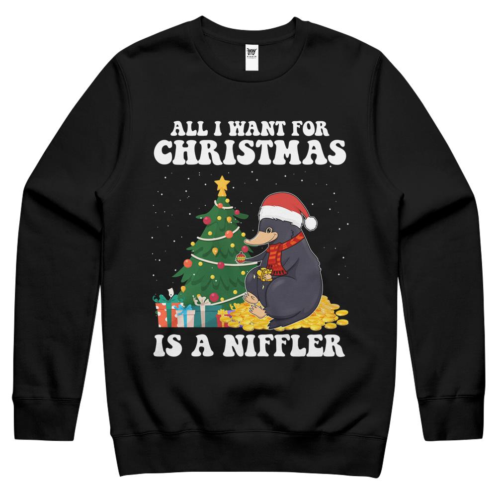 All I Want For Christmas Is A Niffler Cute Pajamas Merry Christmas Crewneck Sweatshirt