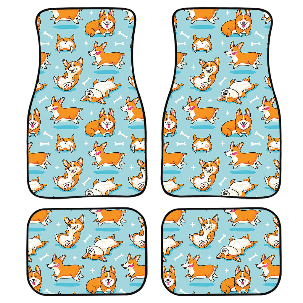 Happy Corgi Pattern Print Front And Back Car Floor Mats, Front Car Mat