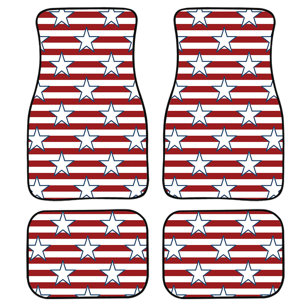 Red Striped Usa Star Pattern Print Front And Back Car Floor Mats, Front Car Mat