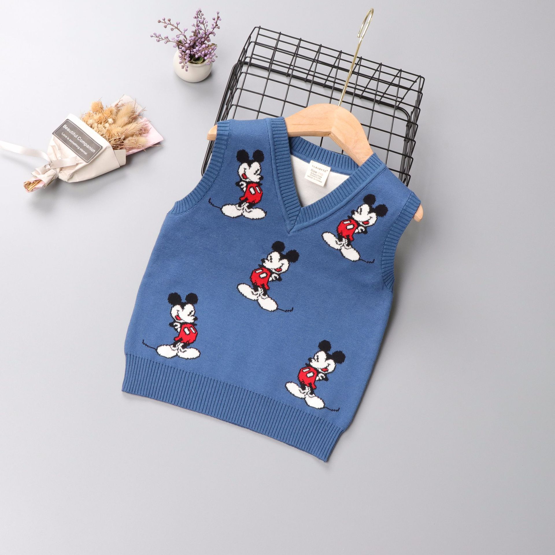 Autumn Fall Toddler Girl Outfits Knitted Sweaters Mickey Mouse Embroidery Fashion Cartoon Duck Tops Warm Little Boys Clothes alx