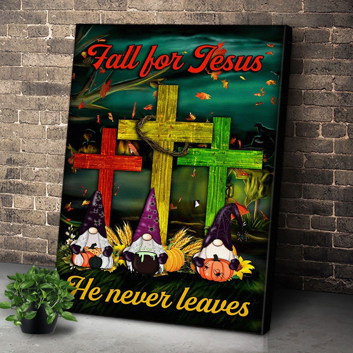 Personalized Fall For Jesus He Never Leaves Gnomes Thanksgiving For Christmas Gift – Canvas Prints Poster Wall Art Decor