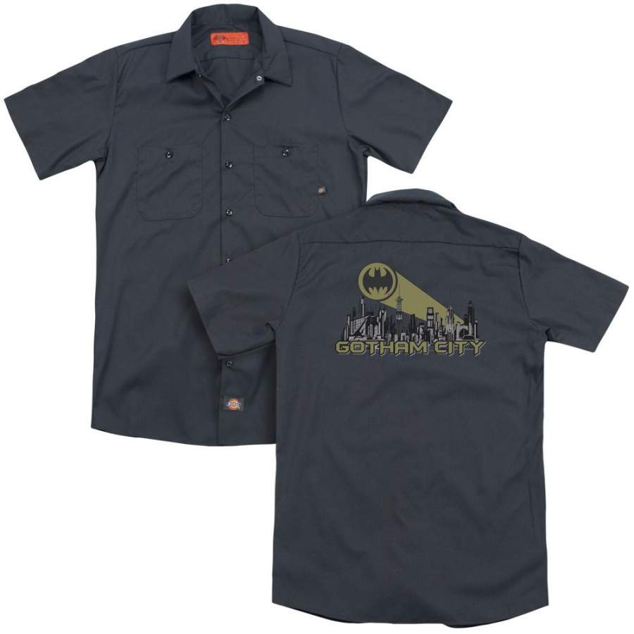 Batman – Gotham Skyline(Back Print) Adult Work Shirt