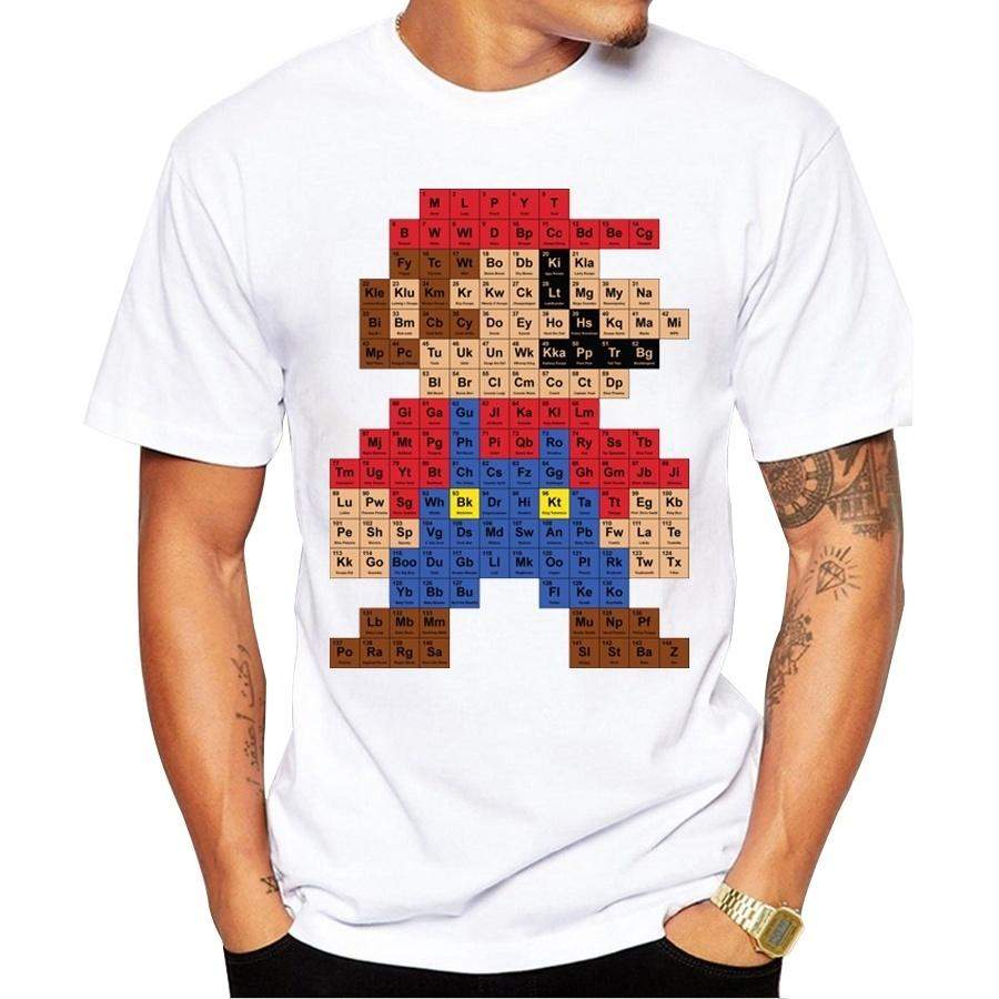 2017 Summer Men’S Fashion T-Shirts Trendy Printed T-Shirts Short Sleeve Top Super Mario Periodic Chart T-Shirt