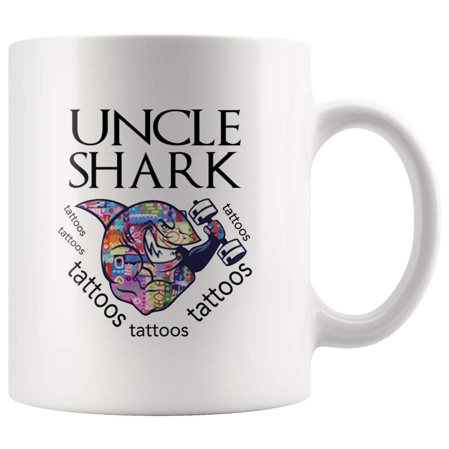 Uncle shark tattoos father’s day gift white coffee mug