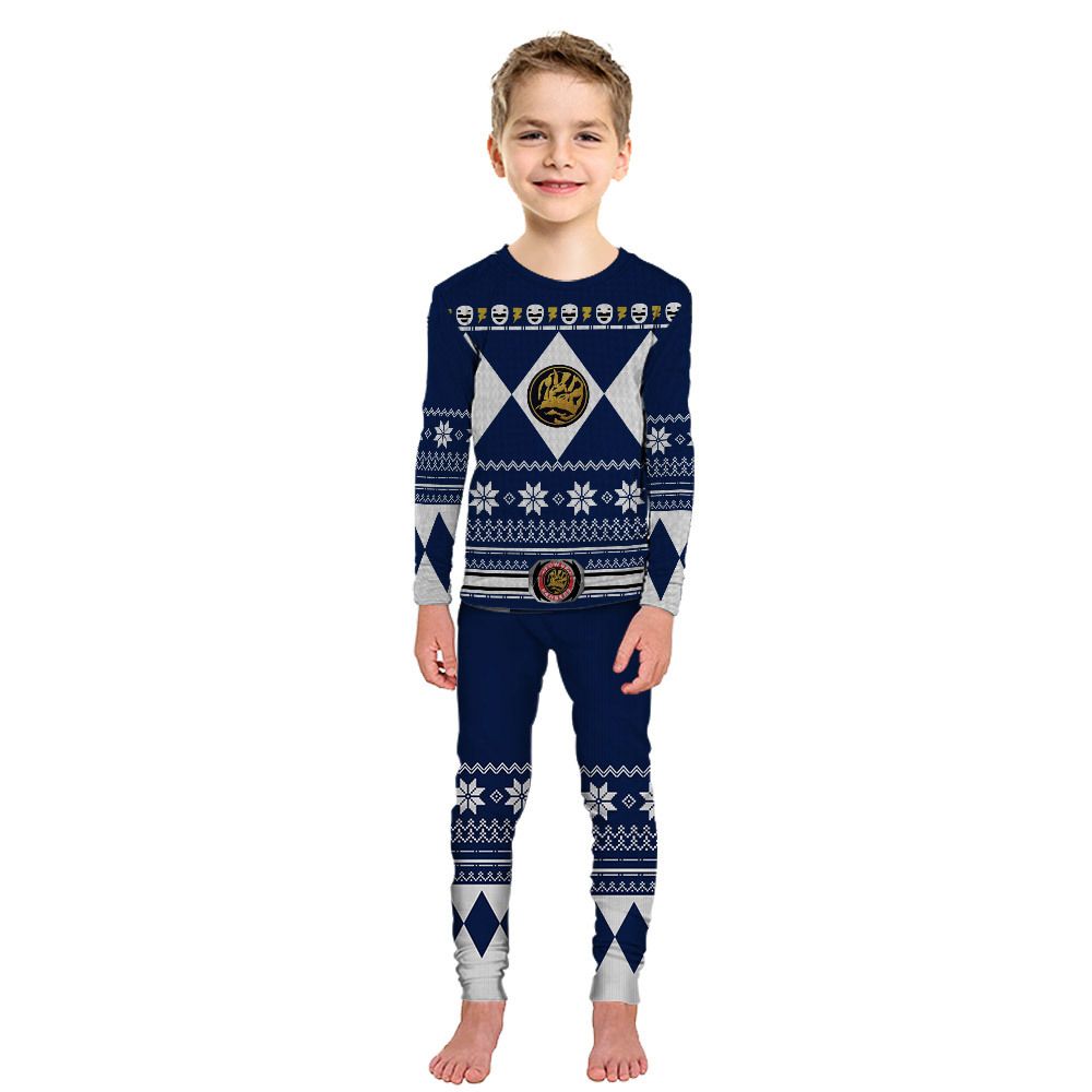 3D Blue Mighty Morphin Power Ranger Ugly Christmas Custom Pajamas Set