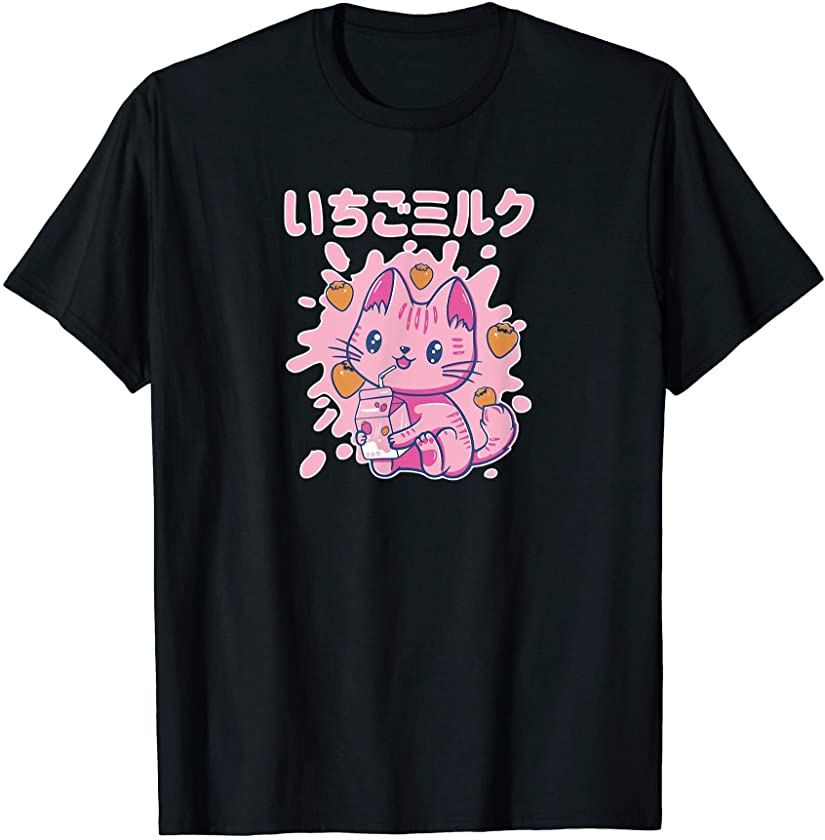 Chibi Kitten Kawaii Cat Japanese Strawberry Milk Drink T-Shirt