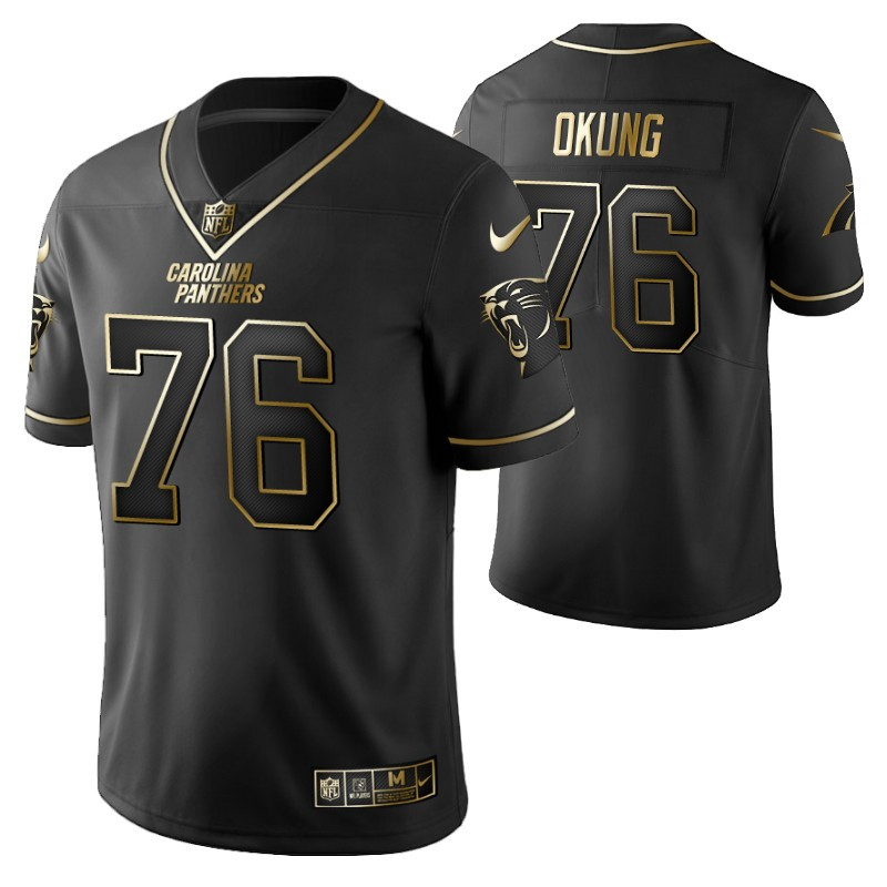 Carolina Panthers Russell Okung 76 2021 NFL Golden Brandedition Black Jersey Gift For Panthers Fans