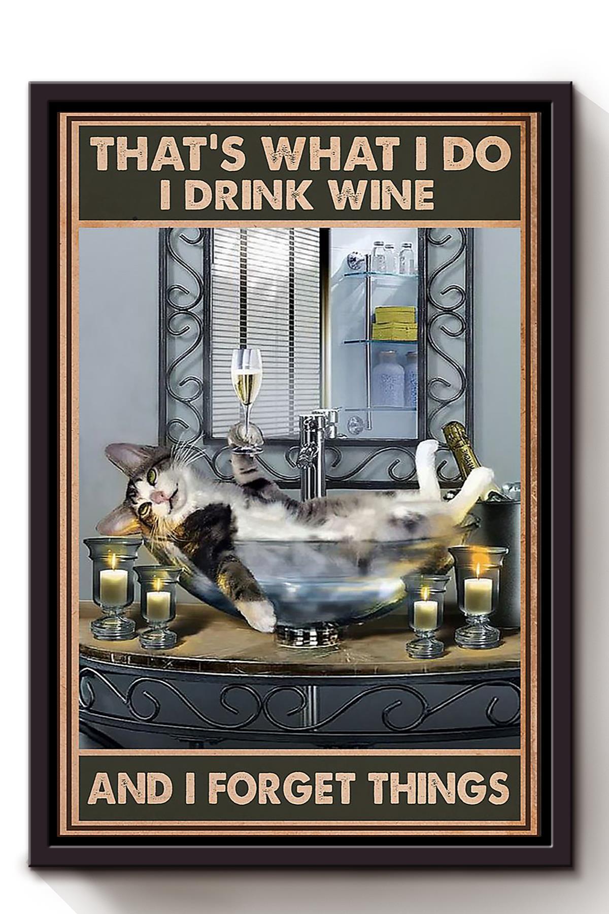 Cat I Drink Wine And I Forget Things Animal Wall Art Gift For Cat Lover International Cat Day Kitten Foster Framed Canvas