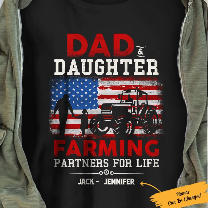 Personalized Dad & Daughter Farming Partners For Life Shirt, Custom Dad Daughter Shirt, Tractor Farmer Shirt, Father Shirt, American Flag T-Shirt, Tee