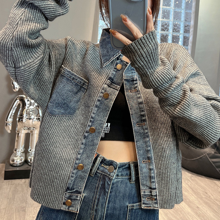 Casual Cardigan Jackets 2022 Women’s Clothing Patchwork Denim Sweaters Y2k Top Loose Casual Fashion Knitted Sueter Pull Femme alx