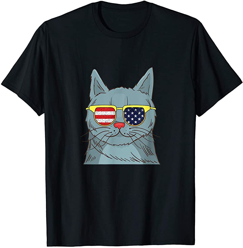 Cute Funny American Flag USA Cat Kitten American Cat Lover T-Shirt