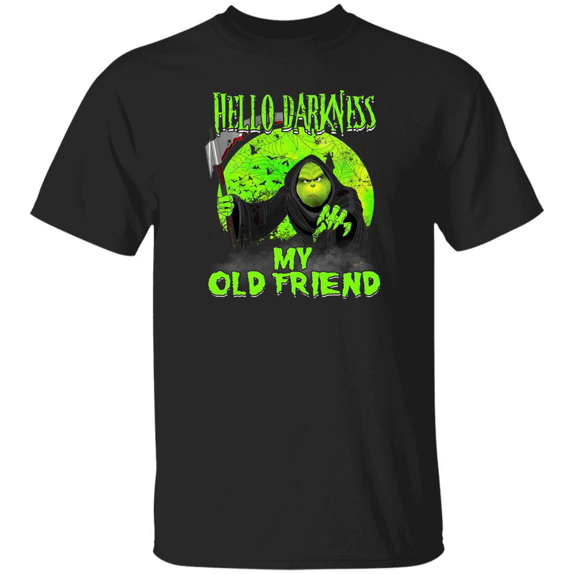 Halloween Christmas Shirt Hello Darkness My Old Friend Funny Halloween Christmas Grinches Cartoon Movie Lover Gifts Halloween T-Shirt X lezhubbs Cartoon Fashion