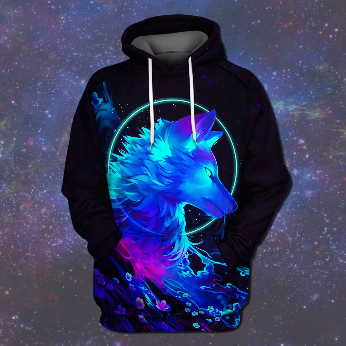 Wolf Galaxy Hoodie T Shirt Wolf Graphic Sweaters All Over Print 3D Hoodie T Shirt 4Xl 5Xl Light Blue Men Women All Over Print Hoodie T-Shirt
