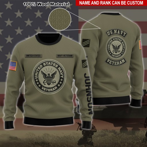 United States Navy  Veteran Veteran Camo Gift Personalized 100% Wool Material Ugly Sweatshirt Ugly Sweater Custom Name And Rank