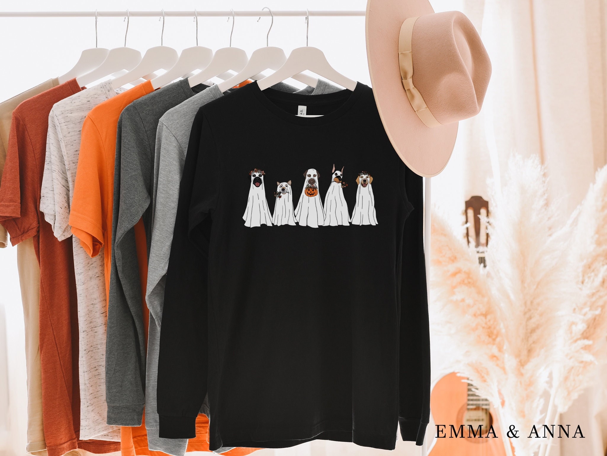Halloween Shirt, Fall Shirts, Ghost Dog Shirt, Floral Ghost Shirt, Halloween Ghost Shirt, Pumpkin Shirt, Long Sleeve Halloween Shirt Ideas for Halloween 2024