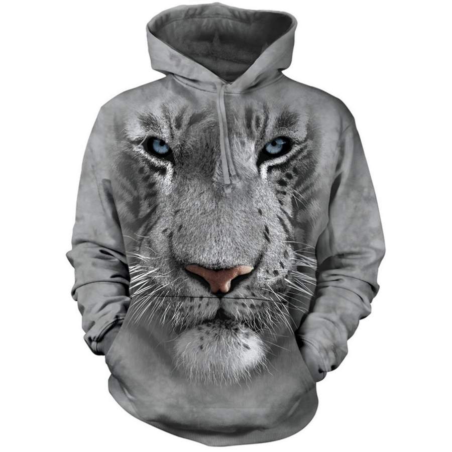 White Tiger Face – Adult Unisex Hoodie Sweatshirt