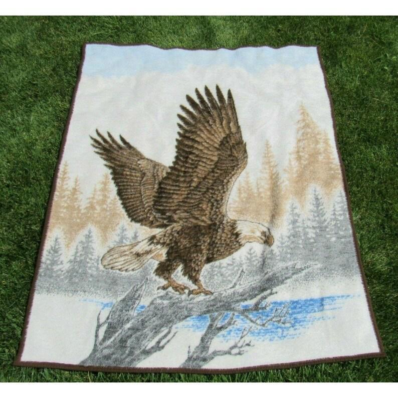 Vintage Biederlack Eagle Flying Blanket Throw Brown Tan Reversible