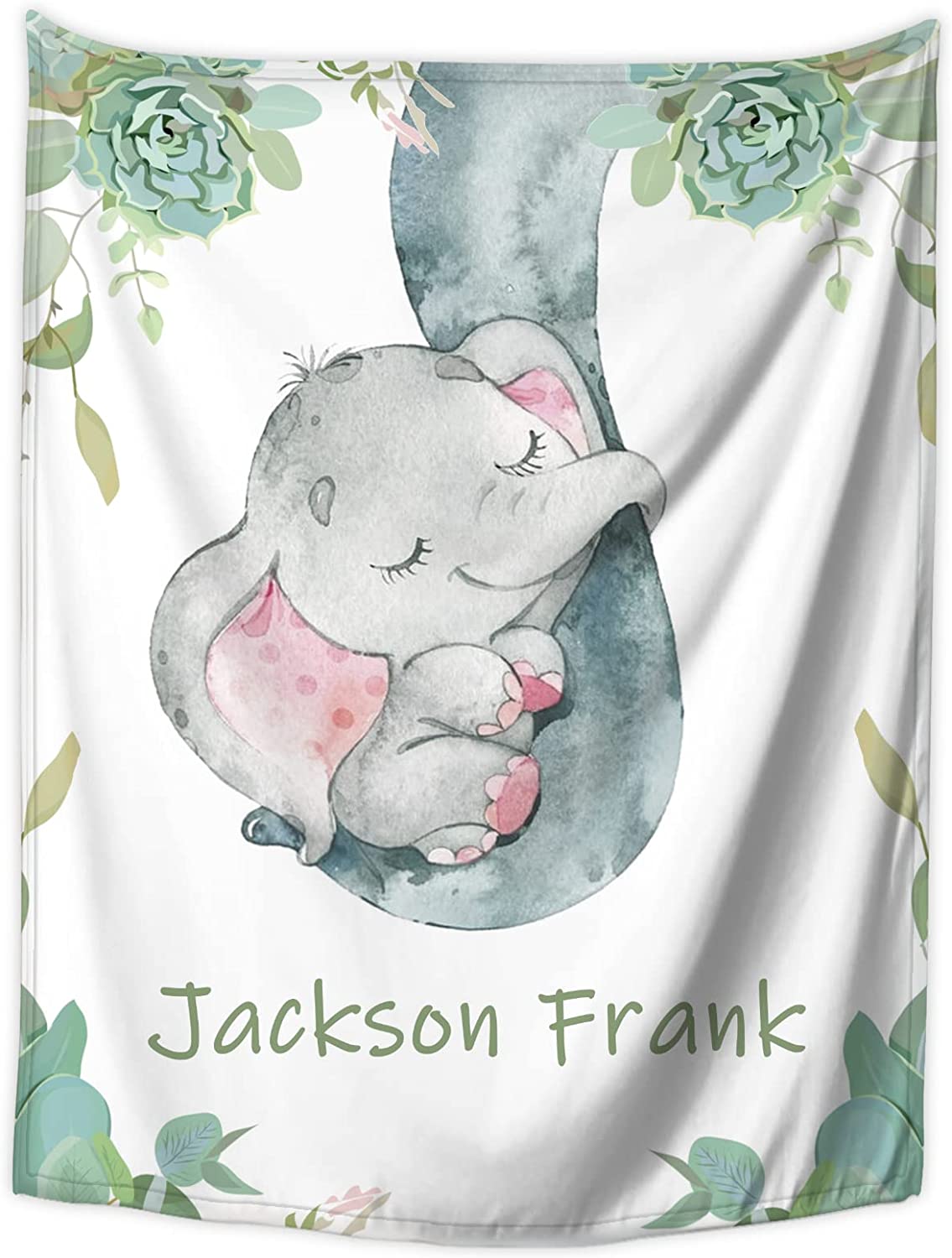 Personalized Baby Blankets Gifts With Name, Baby Boys Girls Elephant Blankets