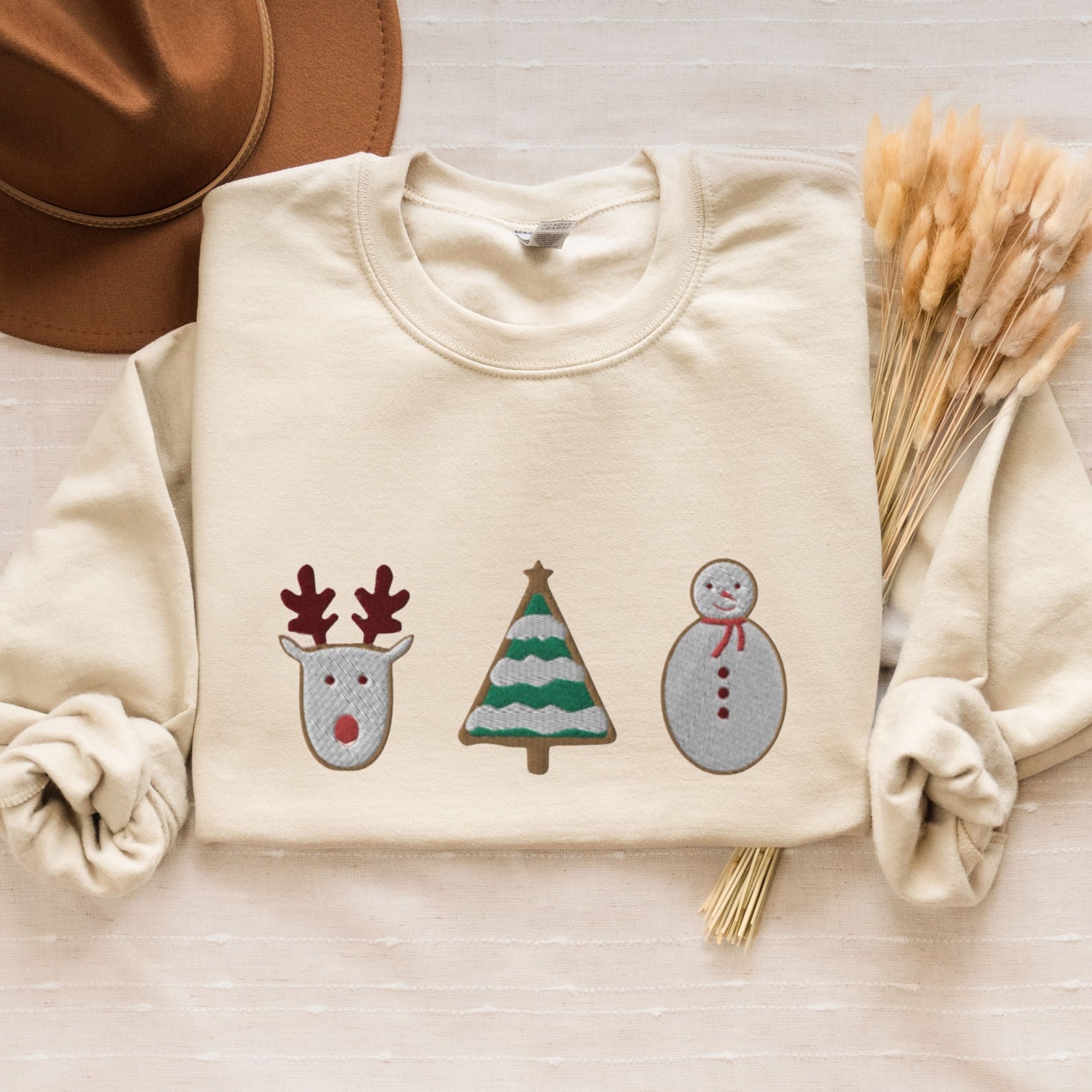 Christmas Cookie Embroidered Sweatshirt 2D Crewneck Sweatshirt All Over Print Sweatshirt For Women Sweatshirt For Men Sws5185