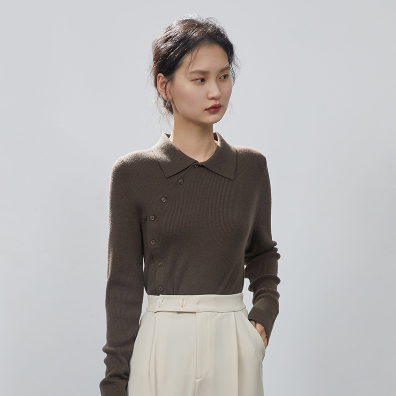 ZIQIAO New Chinese Style Retro Wool Bottoming Shirt Women 2022 Autumn Winter High-end Temperament Female Solid Color Sweaters alx