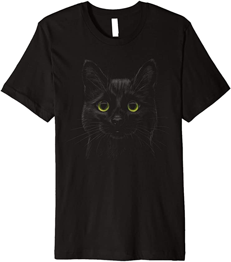 Cute Black Cat Face with Green Eyes Kitty Kitten Cats Gift Premium T-Shirt