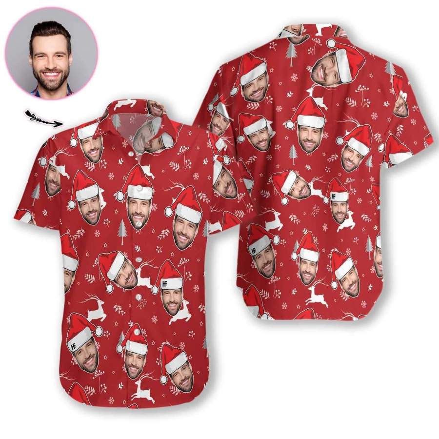 Custom Face Christmas Red Hawaii Aloha Shirts Ha47113