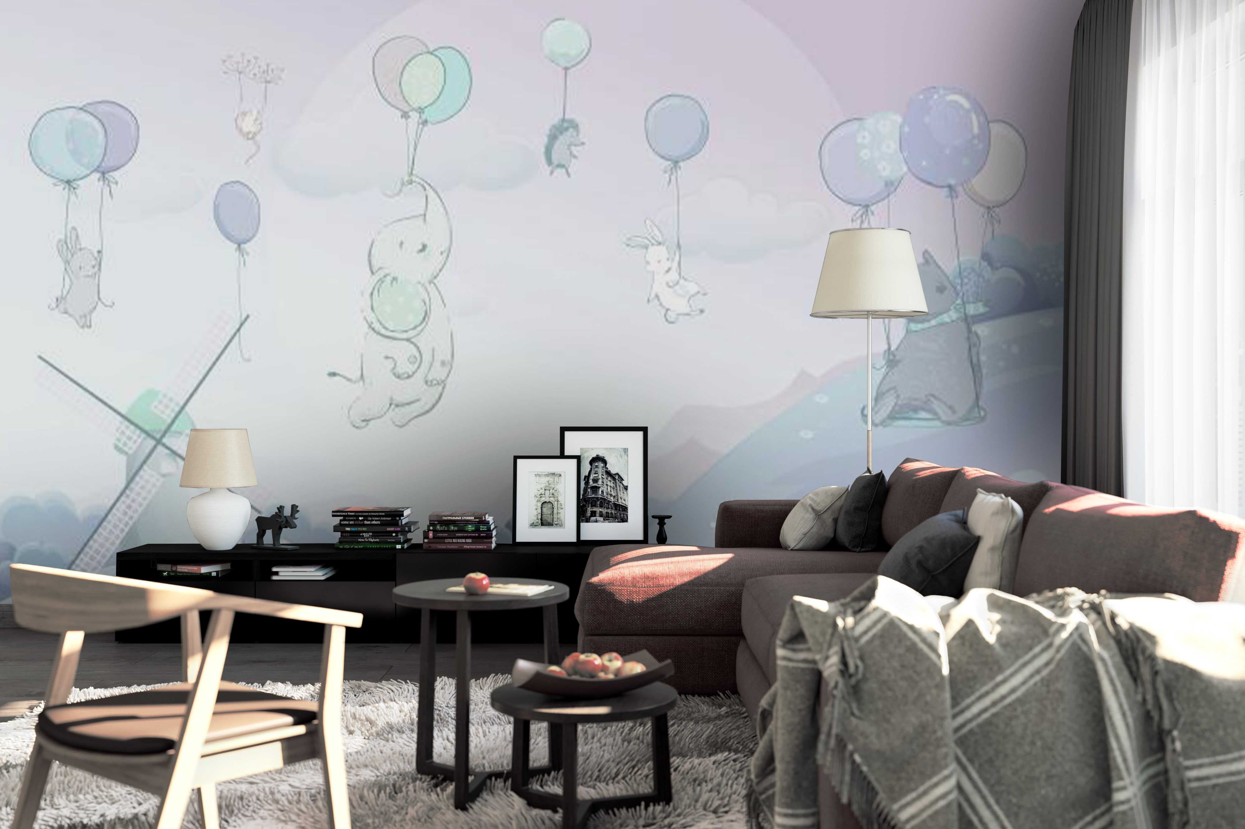 3D Elephant Rabbit Balloon Wall Mural Wallpaper 4