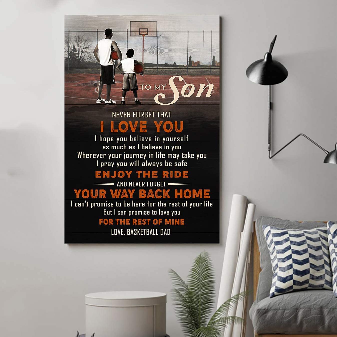 Poster for Room Aesthetic – Command Strips Wall Decor – Ly74 Customizable Basketball Poster – Dad to Son – Your Way Back Home