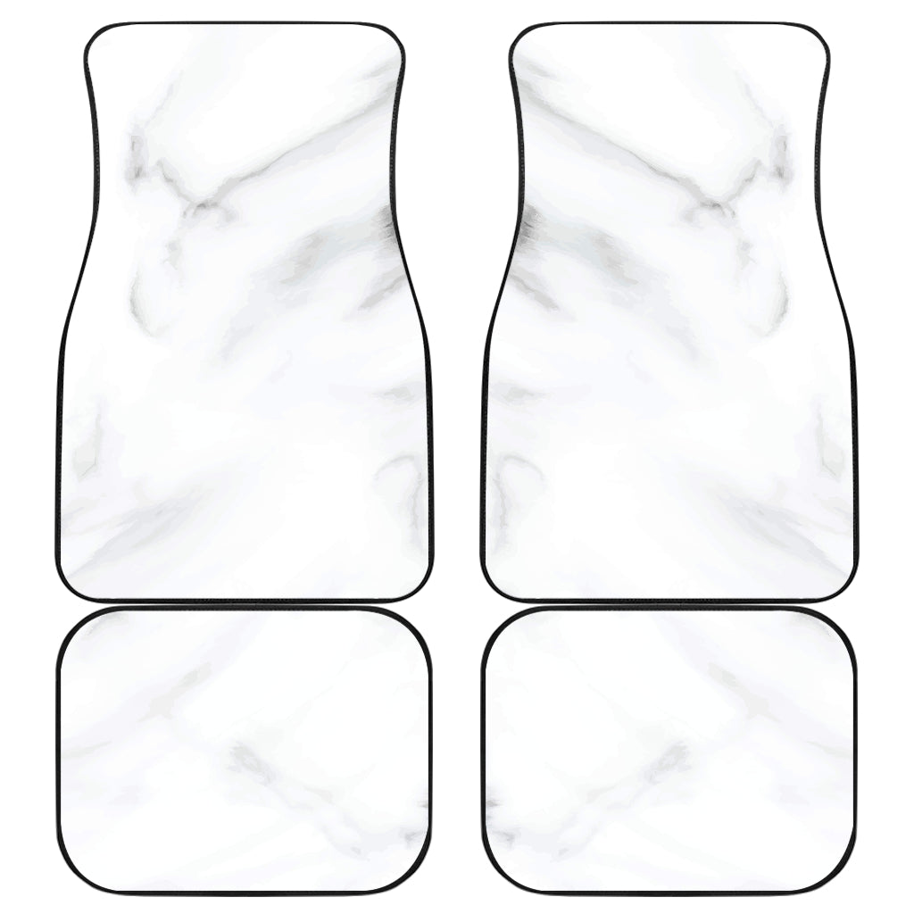 White Marble Print Front And Back Car Floor Mats, Front Car Mat