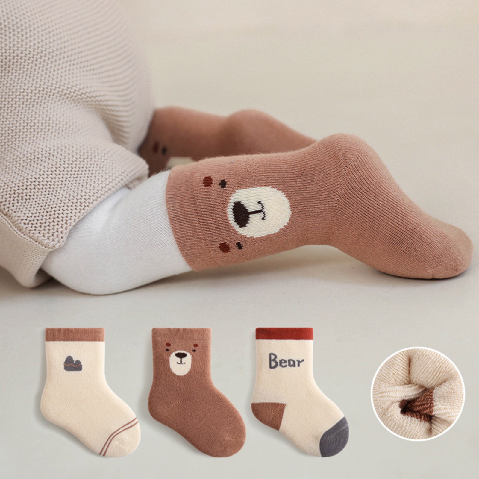 Sweat And Heels Children Autumn And Winter New Pattern Fashion Cute Cartoon Brown Bear Comfortable Extra Low Cut Socks Women alx