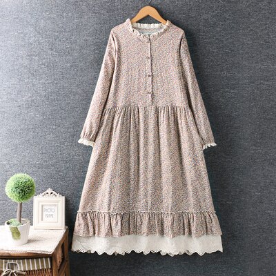 Spring 2022 New Women Sweet Lace Collar Dress Double Embroidery Cotton And Linen Loose Midi Dress alx